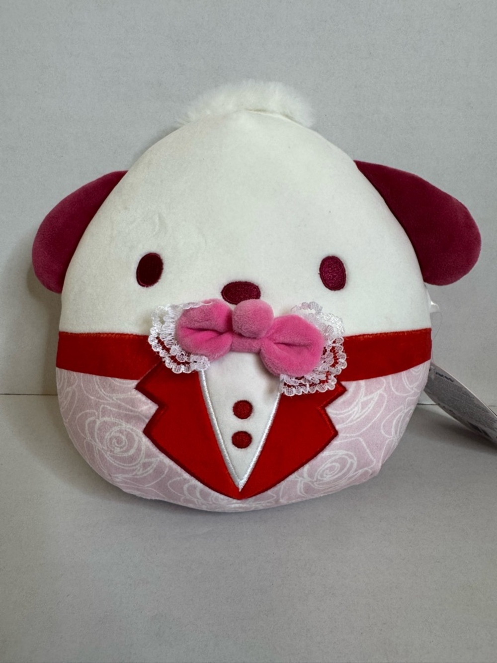 Squishmallows Pink White Puppy with Red Accents